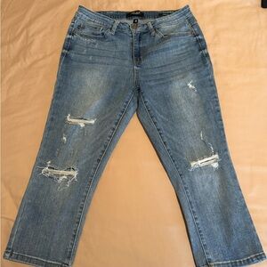 Judy Blue Boyfriend Capri Jeans Blue Distressed Relaxed Fit